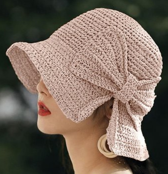 H.O.P.E. Accessories - Pale Pink Bow Straw Hat